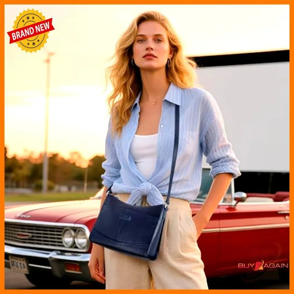 Genuine Leather Crossbody Bag with RFID Wallet, Adjustable Strap - Picture 2 of 7